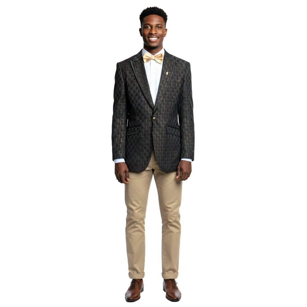 Black and Gold Mens Blazer Jacket w/ Peak Lapel - Picture 5 of 5